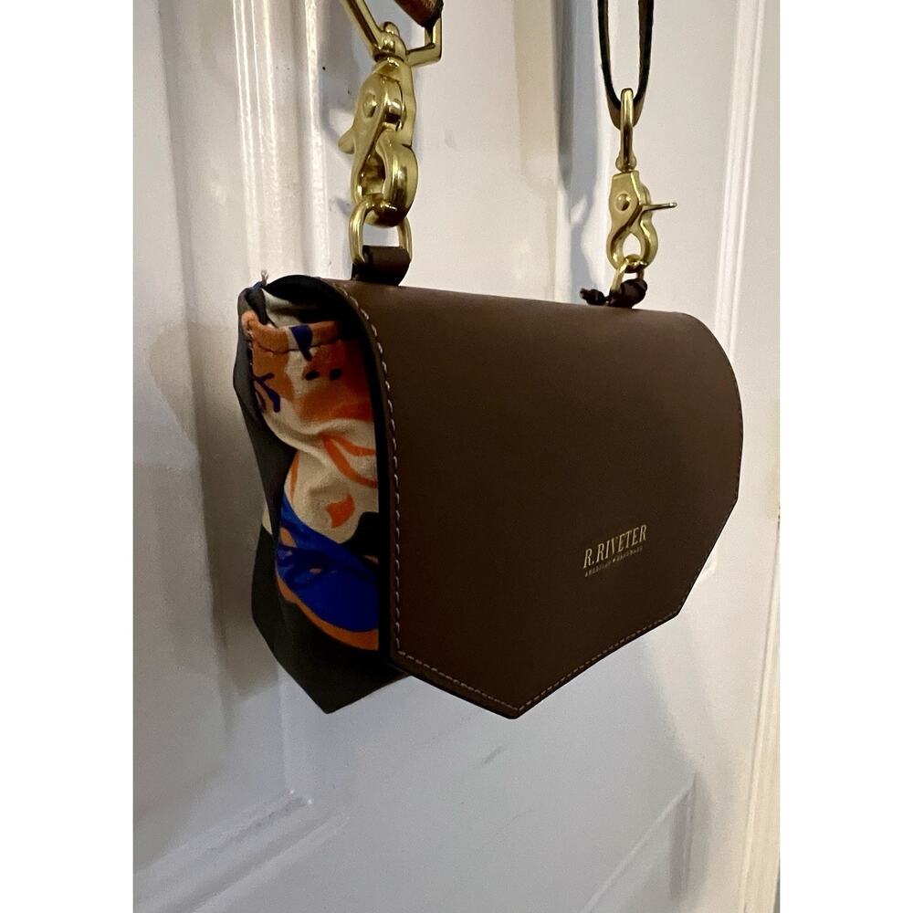 NWOT R. Riveter Whittle Crossbody Floral Bag Canvas + Brown Leather Retail $148